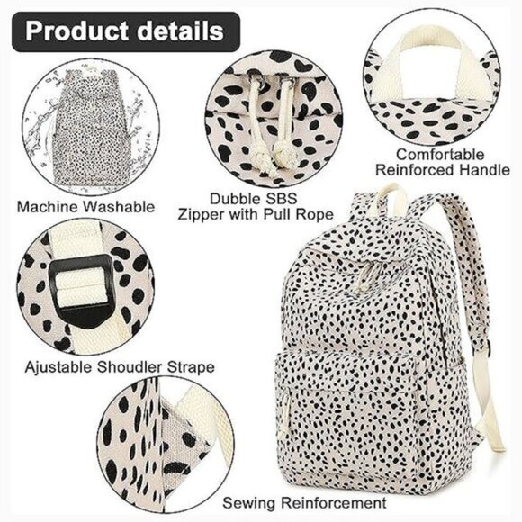 Large Corduroy Bookbag Lightweight 17 inch Leopard-apricot - Picture 6 of 8